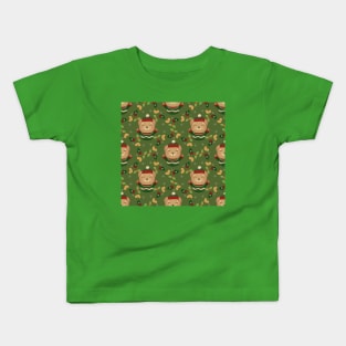 Teddy Bear Wreath Christmas Pattern Kids T-Shirt